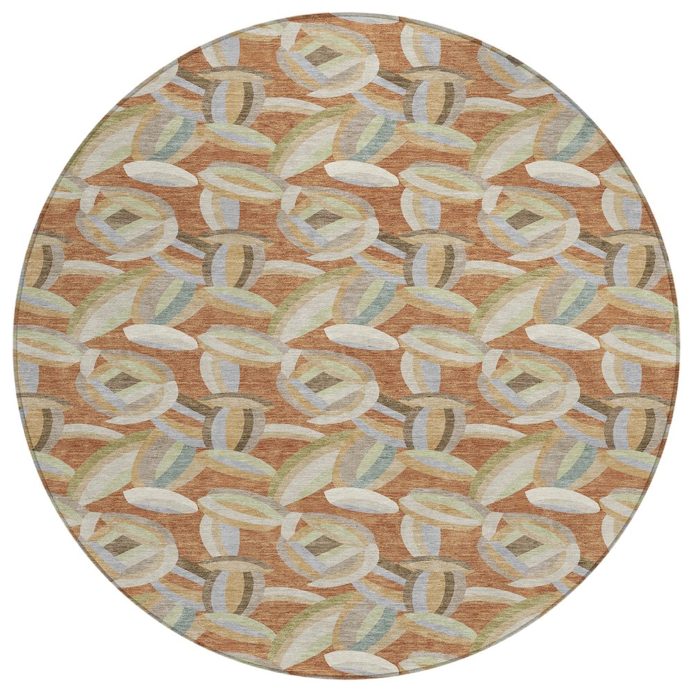 Machine Washable Indoor/Outdoor Chantille ACN2454 Orange 8' x 8' Round Rug. Picture 1