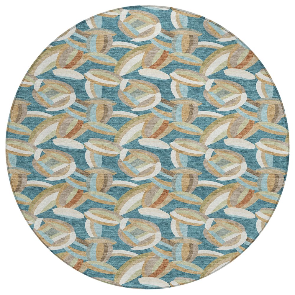 Machine Washable Indoor/Outdoor Chantille ACN2454 Teal 8' x 8' Round Rug. Picture 1