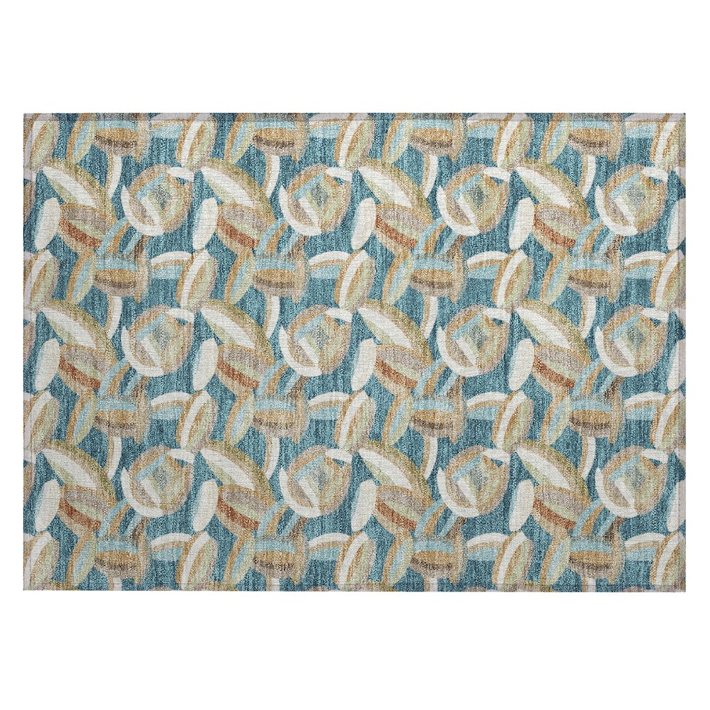 Machine Washable Indoor/Outdoor Chantille ACN2454 Teal 1'8" x 2'6" Rug. Picture 1