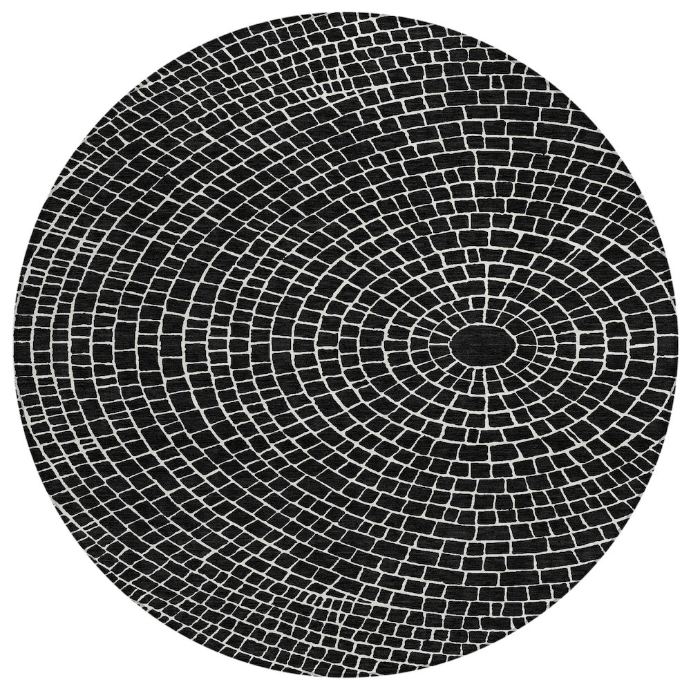 Machine Washable Indoor/Outdoor Chantille ACN2455 Black 8' x 8' Round Rug. Picture 1