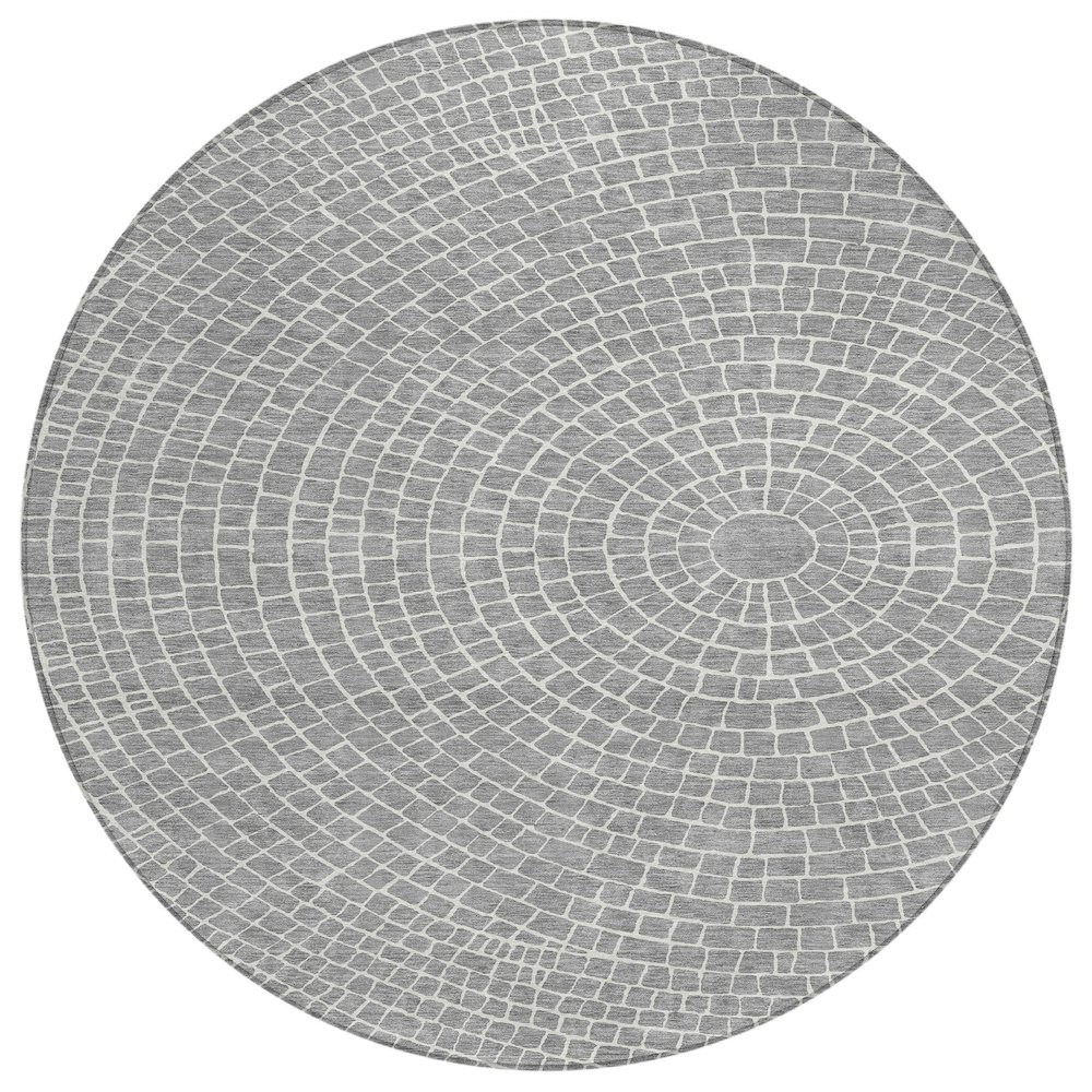 Machine Washable Indoor/Outdoor Chantille ACN2455 Gray 8' x 8' Round Rug. Picture 1