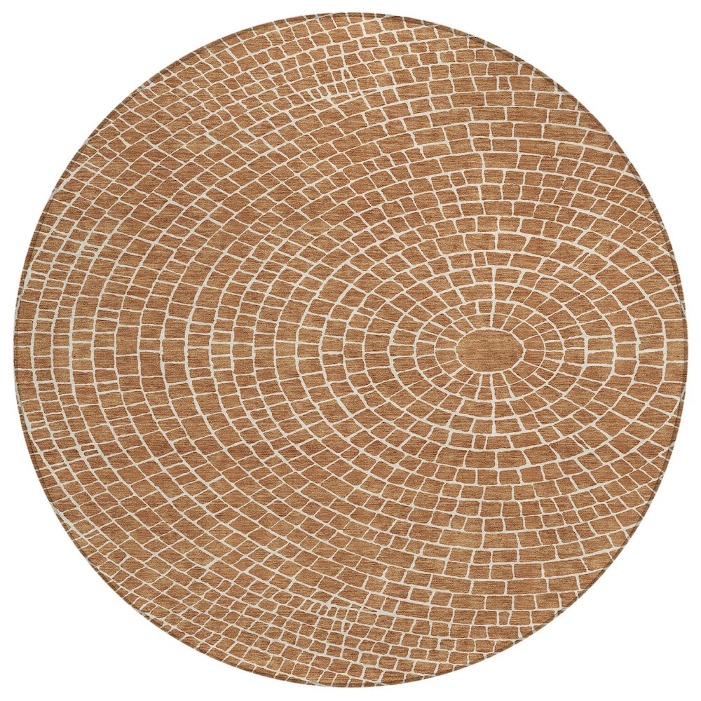 Machine Washable Indoor/Outdoor Chantille ACN2455 Orange 8' x 8' Round Rug. Picture 1