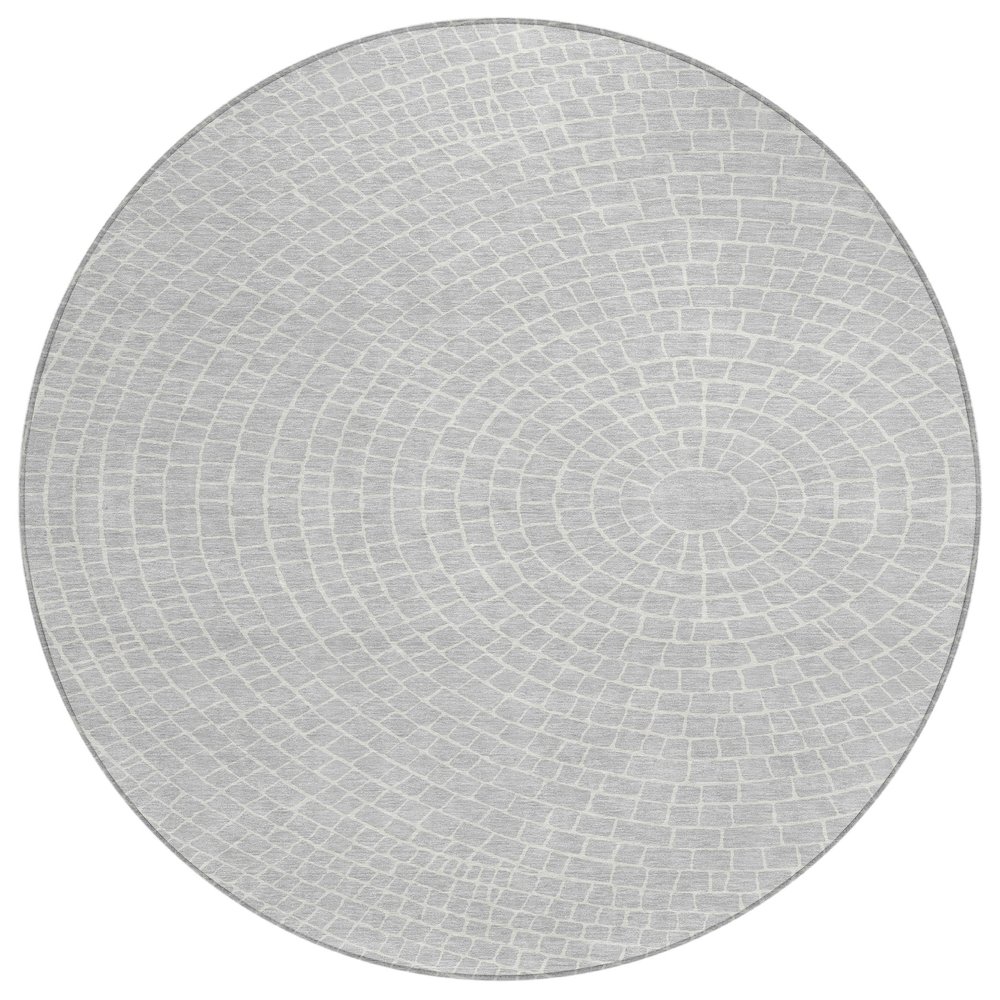 Machine Washable Indoor/Outdoor Chantille ACN2455 Gray 8' x 8' Round Rug. Picture 1