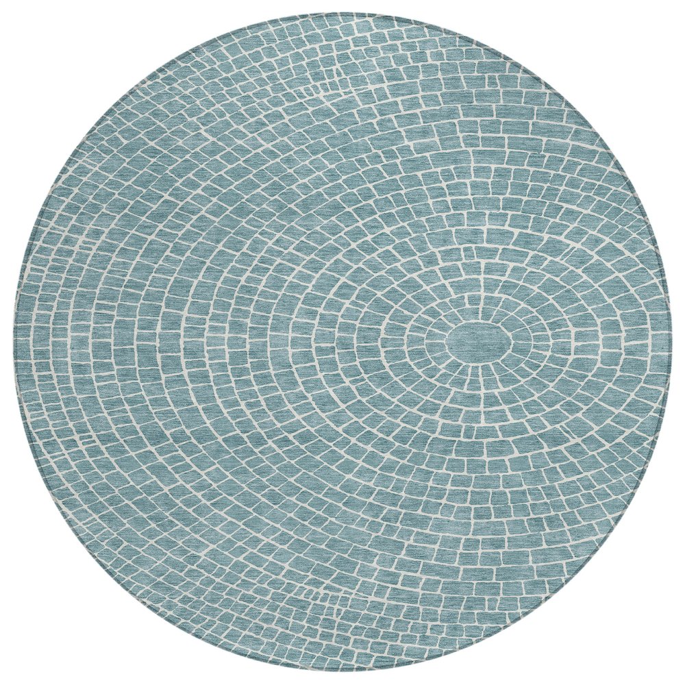 Machine Washable Indoor/Outdoor Chantille ACN2455 Teal 8' x 8' Round Rug. Picture 1