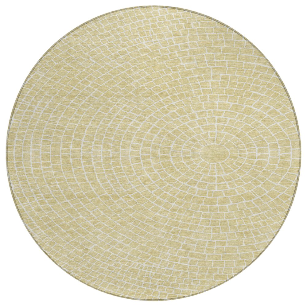Machine Washable Indoor/Outdoor Chantille ACN2455 Gold 8' x 8' Round Rug. Picture 1