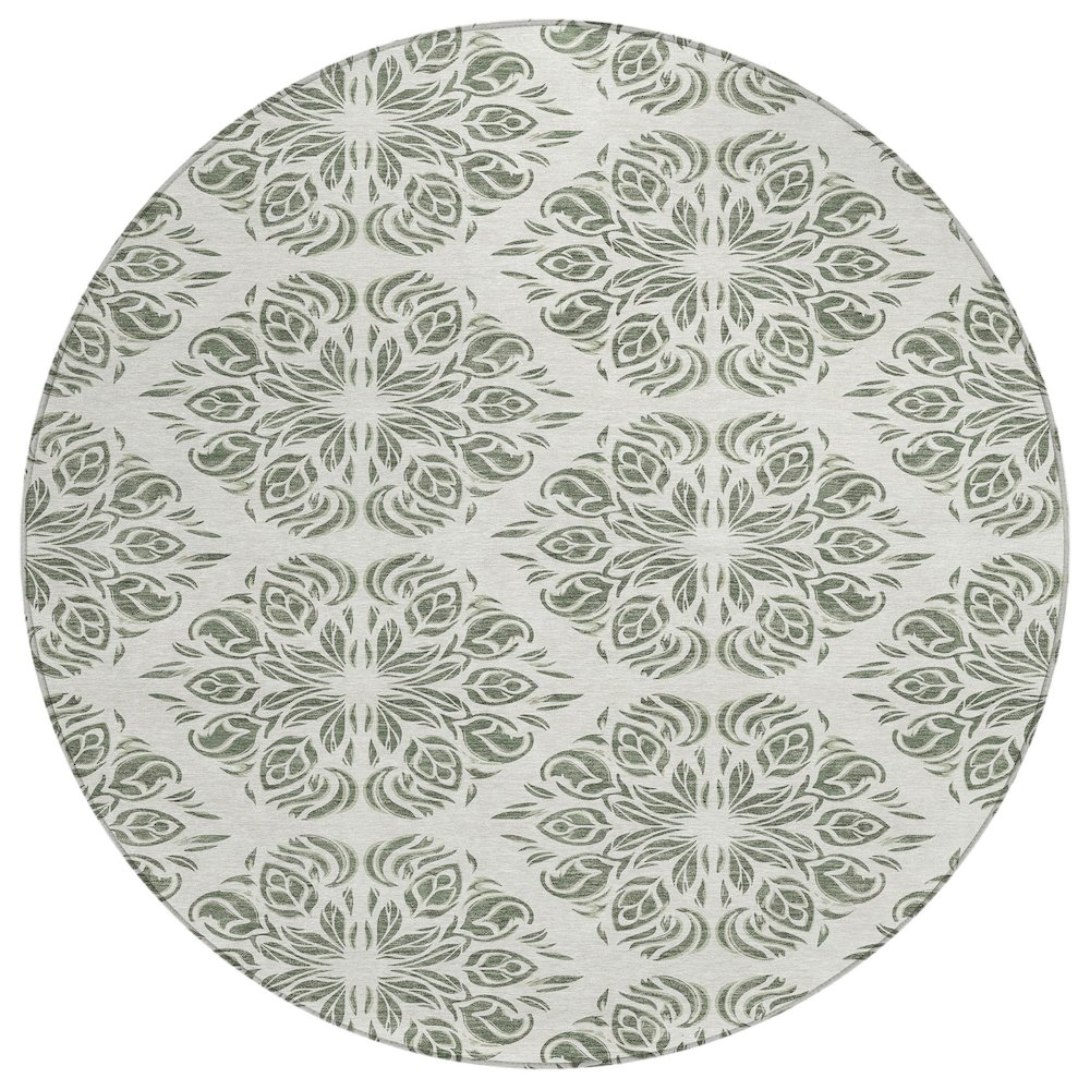 Machine Washable Indoor/Outdoor Chantille ACN2456 Green 8' x 8' Round Rug. Picture 1