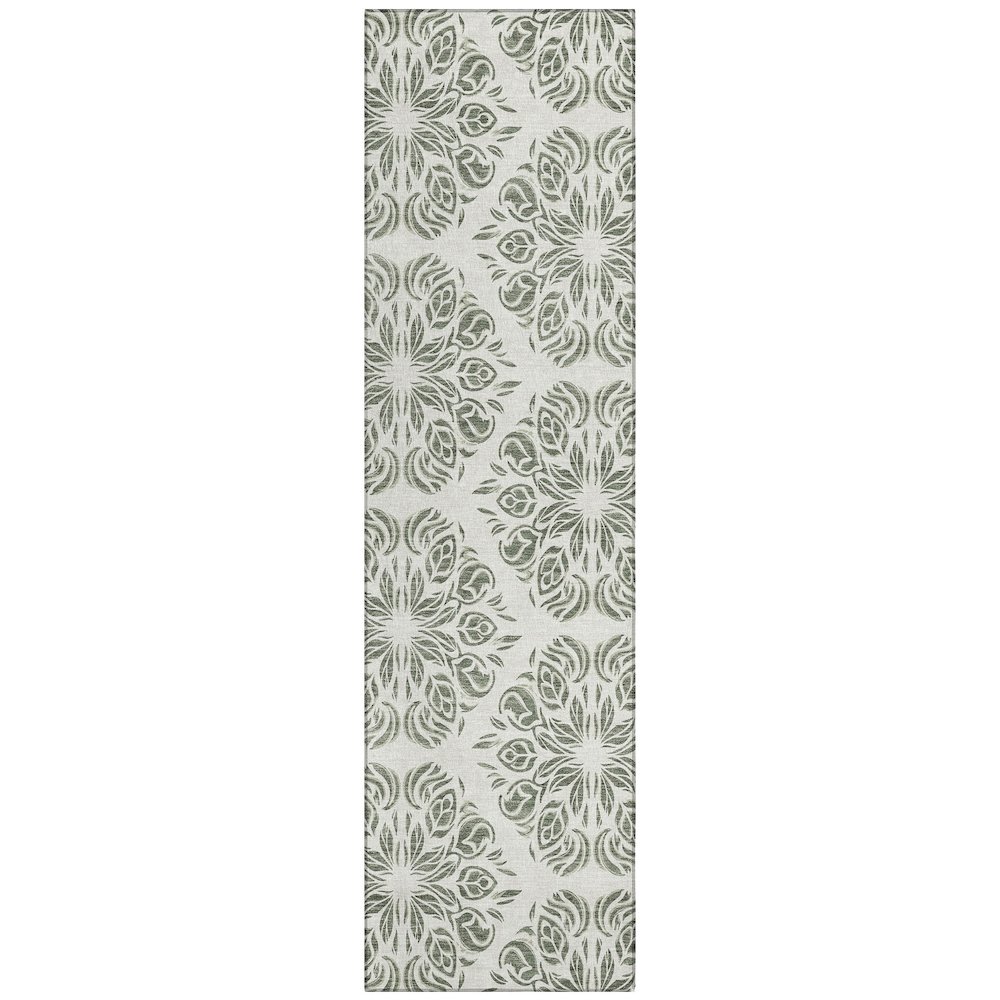 Machine Washable Indoor/Outdoor Chantille ACN2456 Green 2'3" x 7'6" Runner Rug. Picture 1