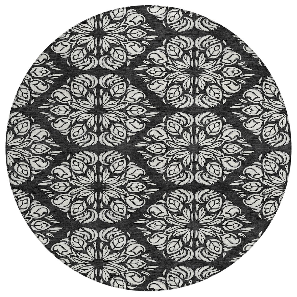 Machine Washable Indoor/Outdoor Chantille ACN2456 Black 8' x 8' Round Rug. Picture 1