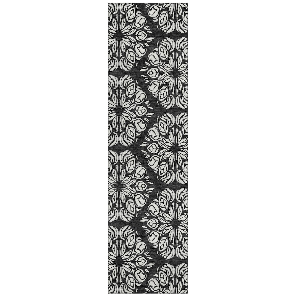 Machine Washable Indoor/Outdoor Chantille ACN2456 Black 2'3" x 7'6" Runner Rug. Picture 1