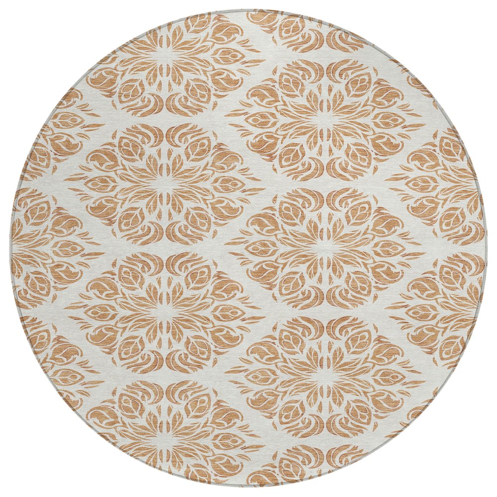 Machine Washable Indoor/Outdoor Chantille ACN2456 Orange 8' x 8' Round Rug. Picture 1