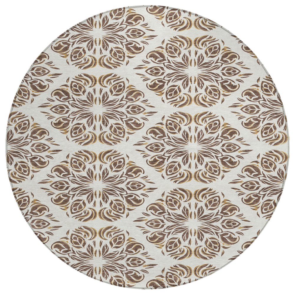 Machine Washable Indoor/Outdoor Chantille ACN2456 Brown 8' x 8' Round Rug. Picture 1
