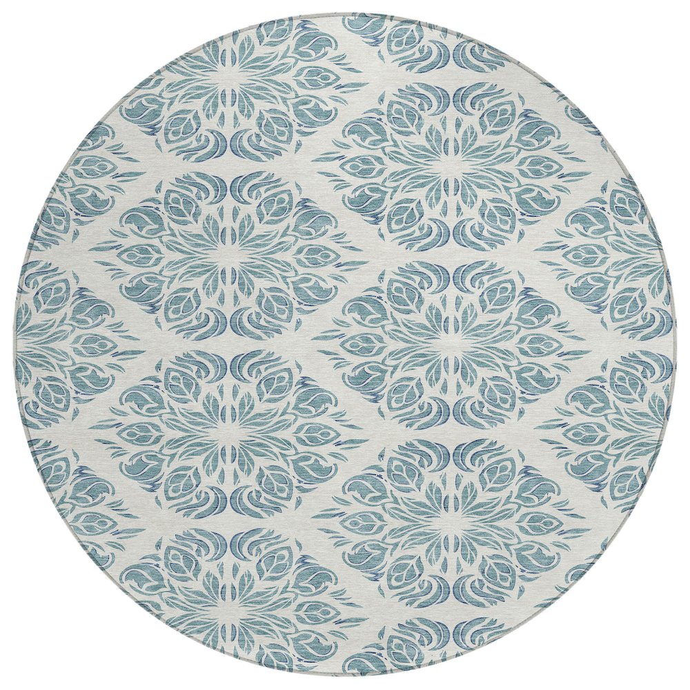 Machine Washable Indoor/Outdoor Chantille ACN2456 Teal 8' x 8' Round Rug. Picture 1