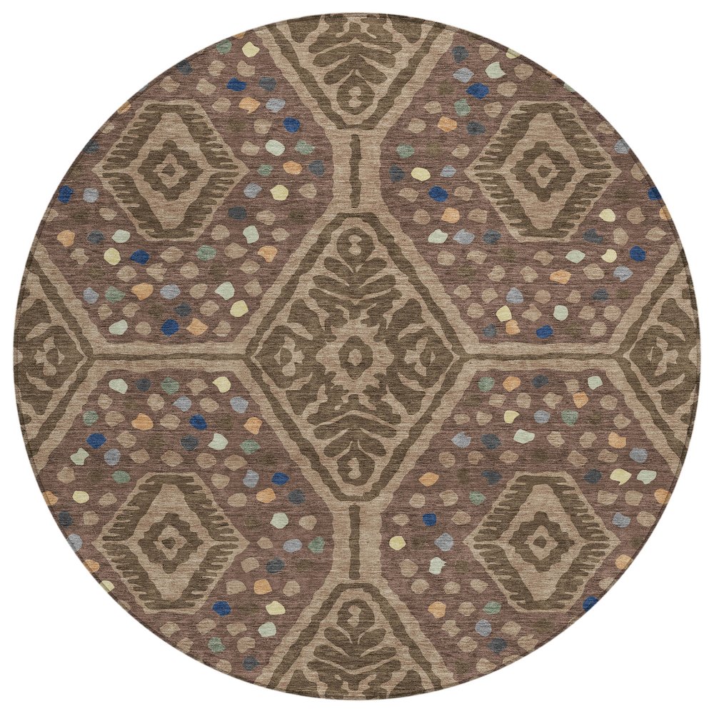 Machine Washable Indoor/Outdoor Chantille ACN2457 Brown 8' x 8' Round Rug. Picture 1