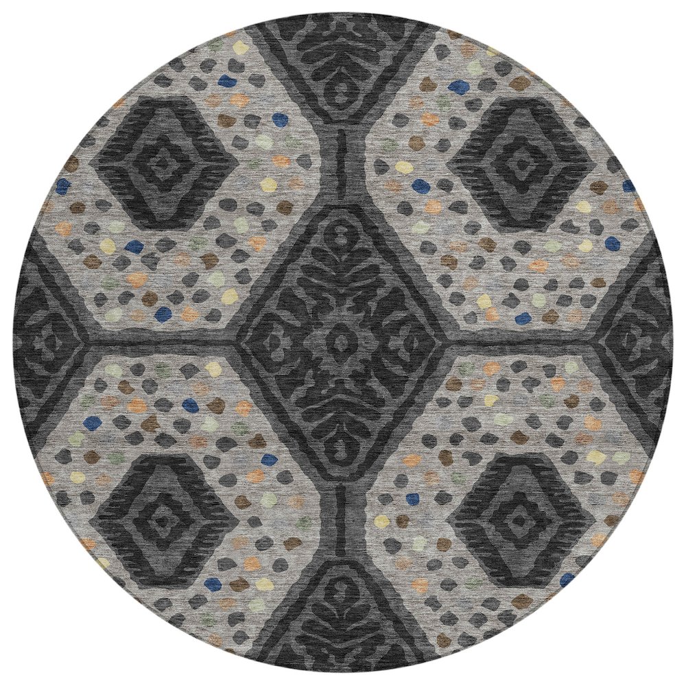 Machine Washable Indoor/Outdoor Chantille ACN2457 Gray 8' x 8' Round Rug. Picture 1