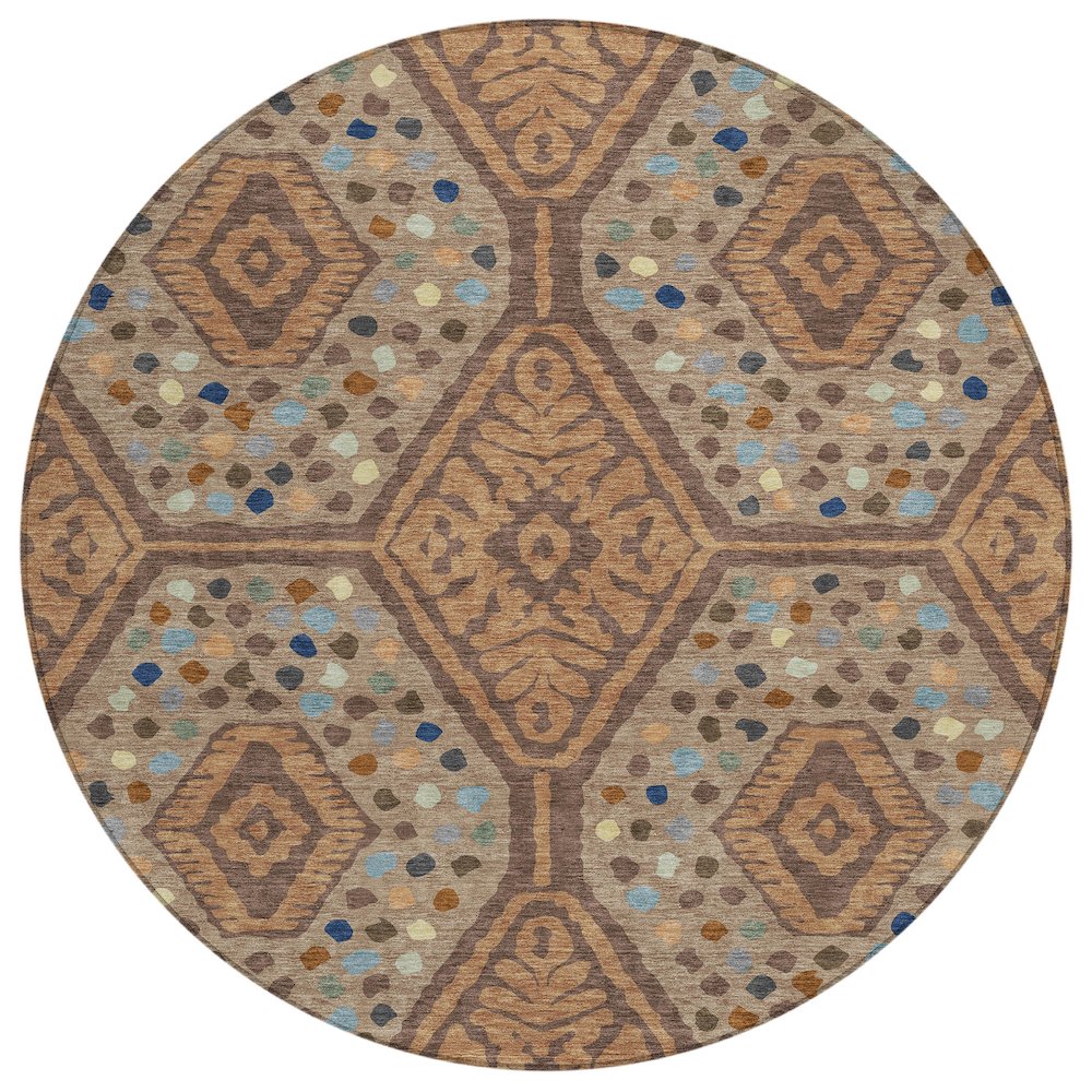 Machine Washable Indoor/Outdoor Chantille ACN2457 Orange 8' x 8' Round Rug. Picture 1