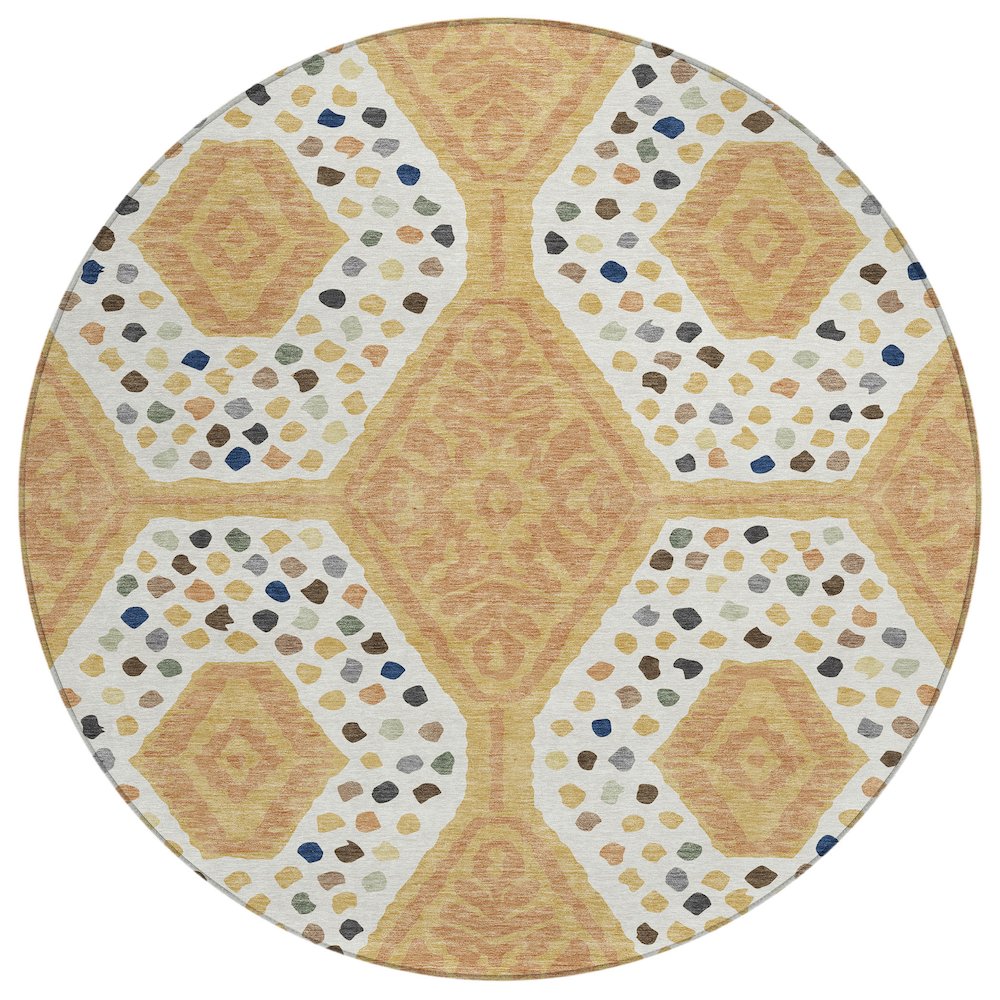 Machine Washable Indoor/Outdoor Chantille ACN2457 Gold 8' x 8' Round Rug. Picture 1