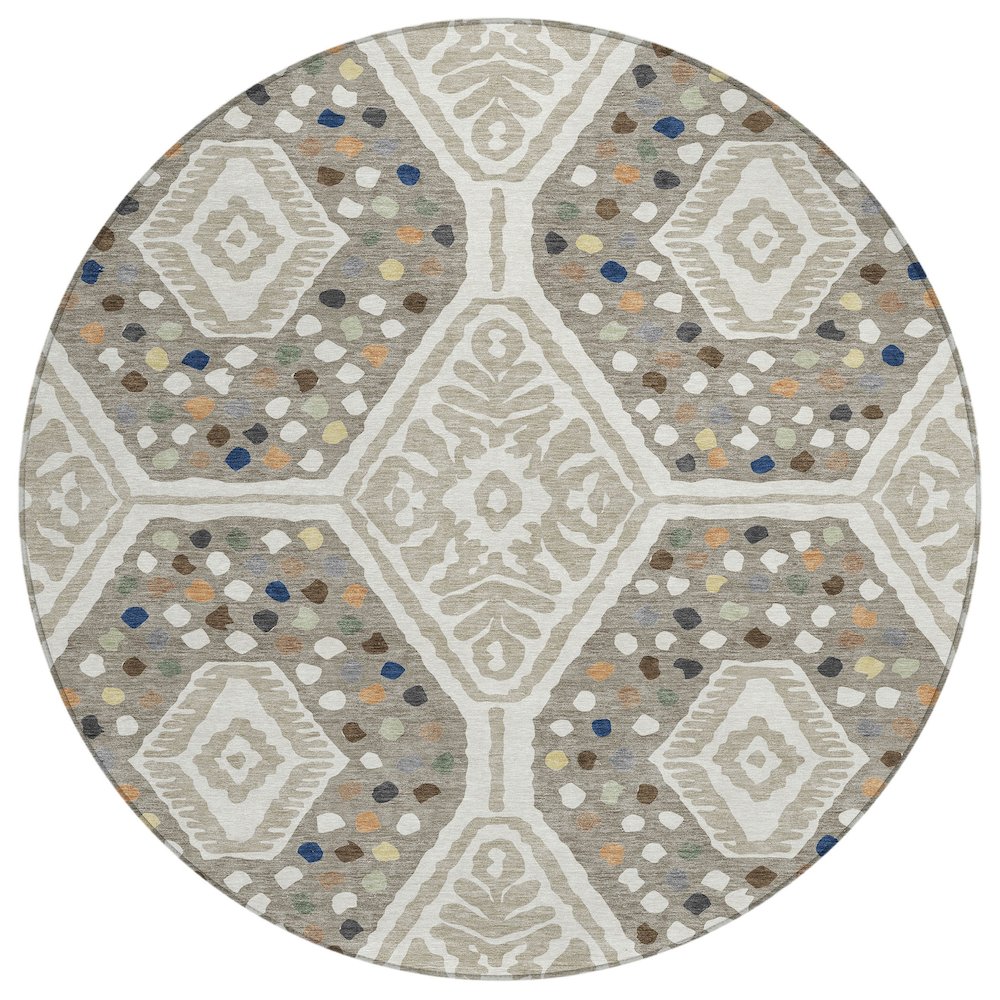 Machine Washable Indoor/Outdoor Chantille ACN2457 Ivory 8' x 8' Round Rug. Picture 1
