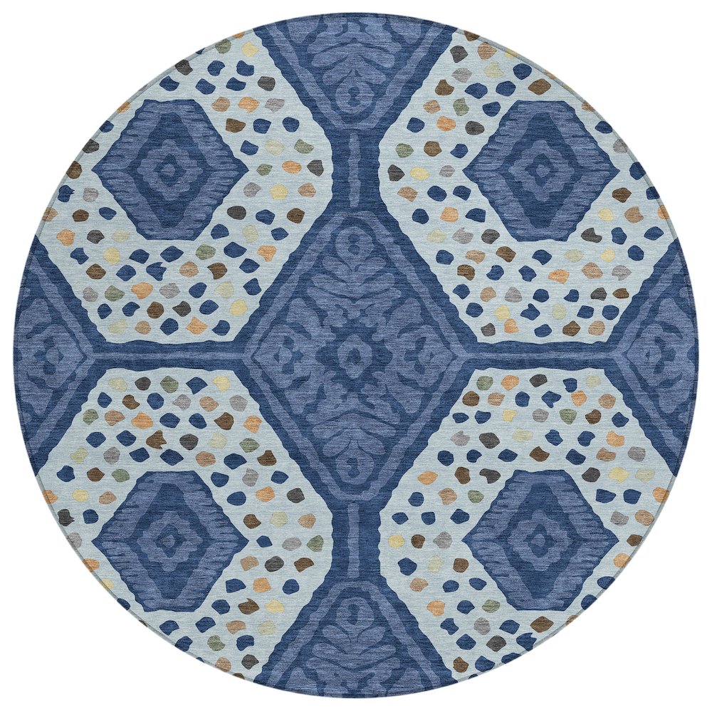 Machine Washable Indoor/Outdoor Chantille ACN2457 Blue 8' x 8' Round Rug. Picture 1