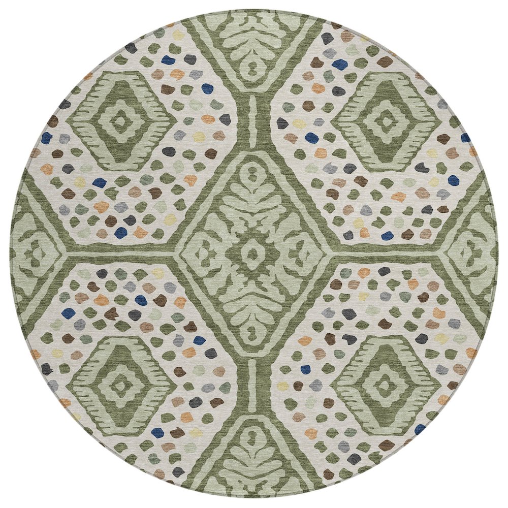 Machine Washable Indoor/Outdoor Chantille ACN2457 Green 8' x 8' Round Rug. Picture 1