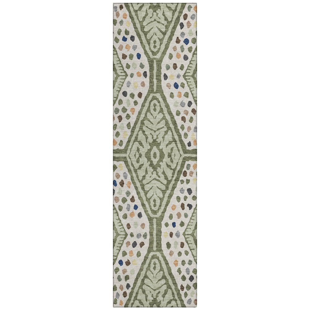 Machine Washable Indoor/Outdoor Chantille ACN2457 Green 2'3" x 7'6" Runner Rug. Picture 1