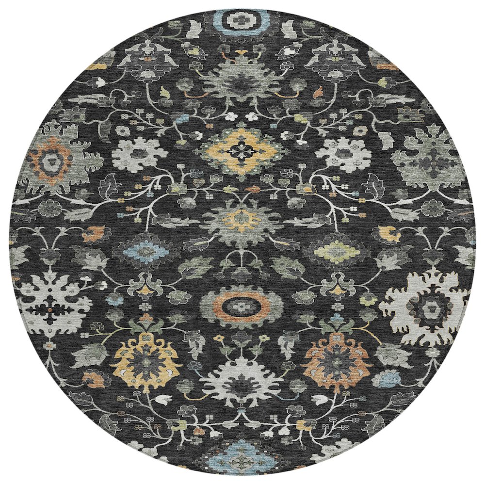Machine Washable Indoor/Outdoor Chantille ACN2458 Black 8' x 8' Round Rug. Picture 1