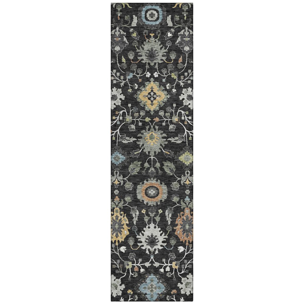 Machine Washable Indoor/Outdoor Chantille ACN2458 Black 2'3" x 7'6" Runner Rug. Picture 1