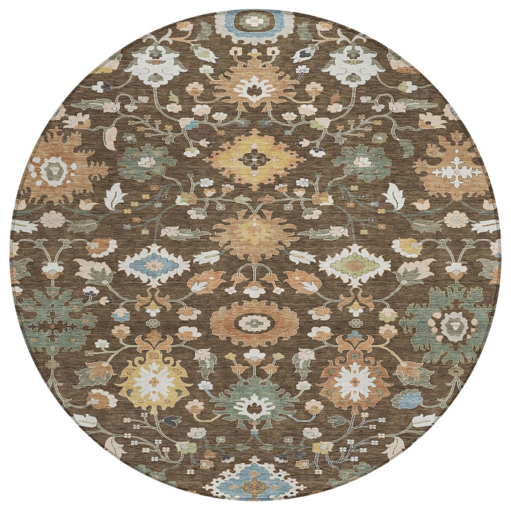 Machine Washable Indoor/Outdoor Chantille ACN2458 Brown 8' x 8' Round Rug. Picture 1