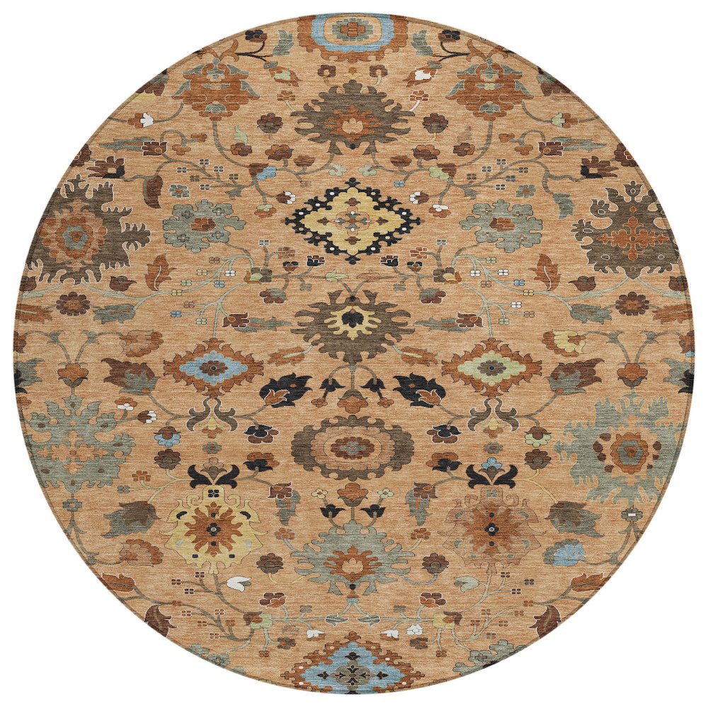 Machine Washable Indoor/Outdoor Chantille ACN2458 Orange 8' x 8' Round Rug. Picture 1