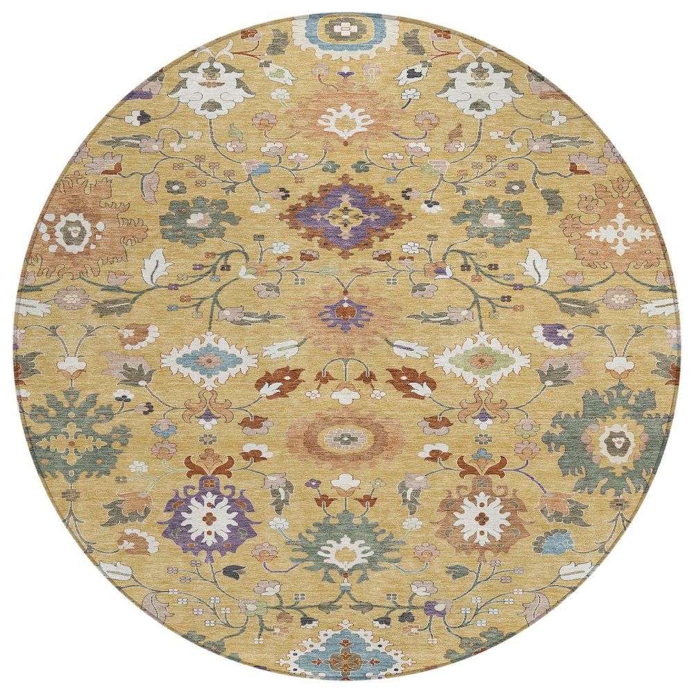 Machine Washable Indoor/Outdoor Chantille ACN2458 Gold 8' x 8' Round Rug. Picture 1