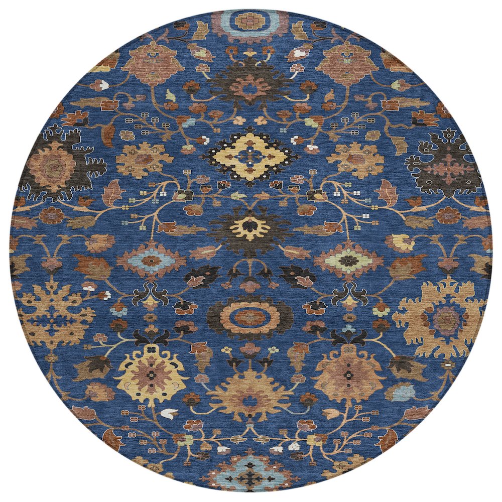 Machine Washable Indoor/Outdoor Chantille ACN2458 Blue 8' x 8' Round Rug. Picture 1