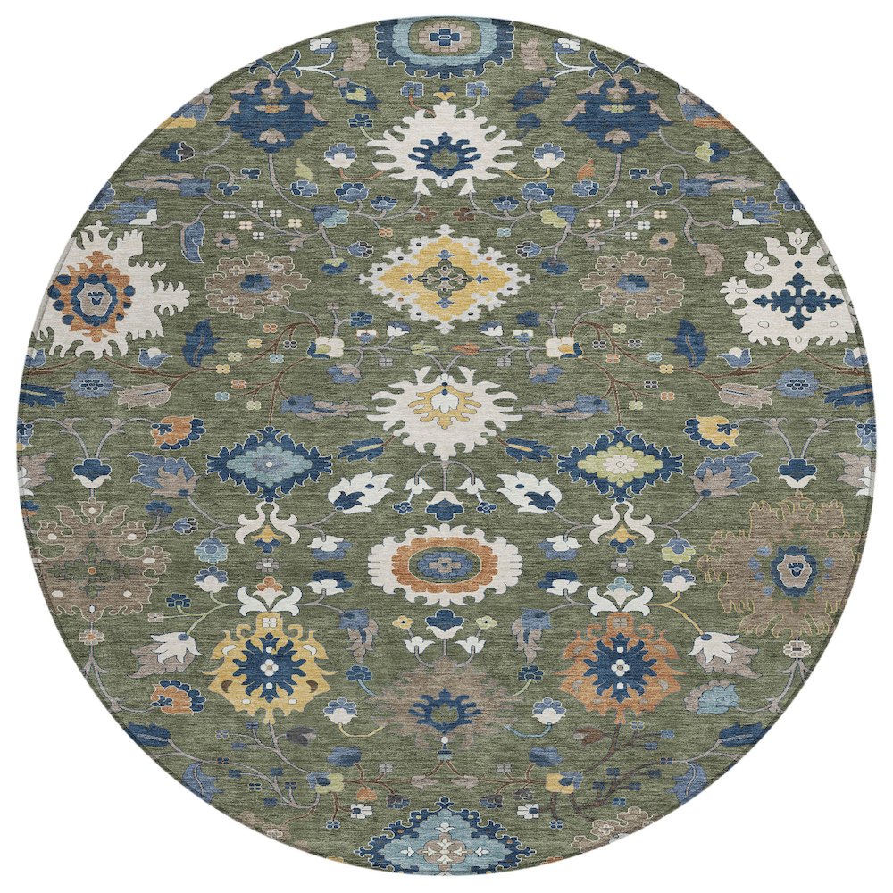 Machine Washable Indoor/Outdoor Chantille ACN2458 Green 8' x 8' Round Rug. Picture 1