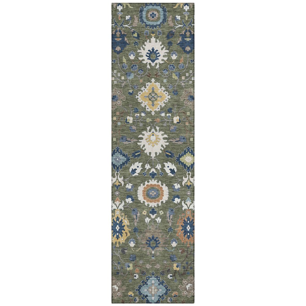 Machine Washable Indoor/Outdoor Chantille ACN2458 Green 2'3" x 7'6" Runner Rug. Picture 1