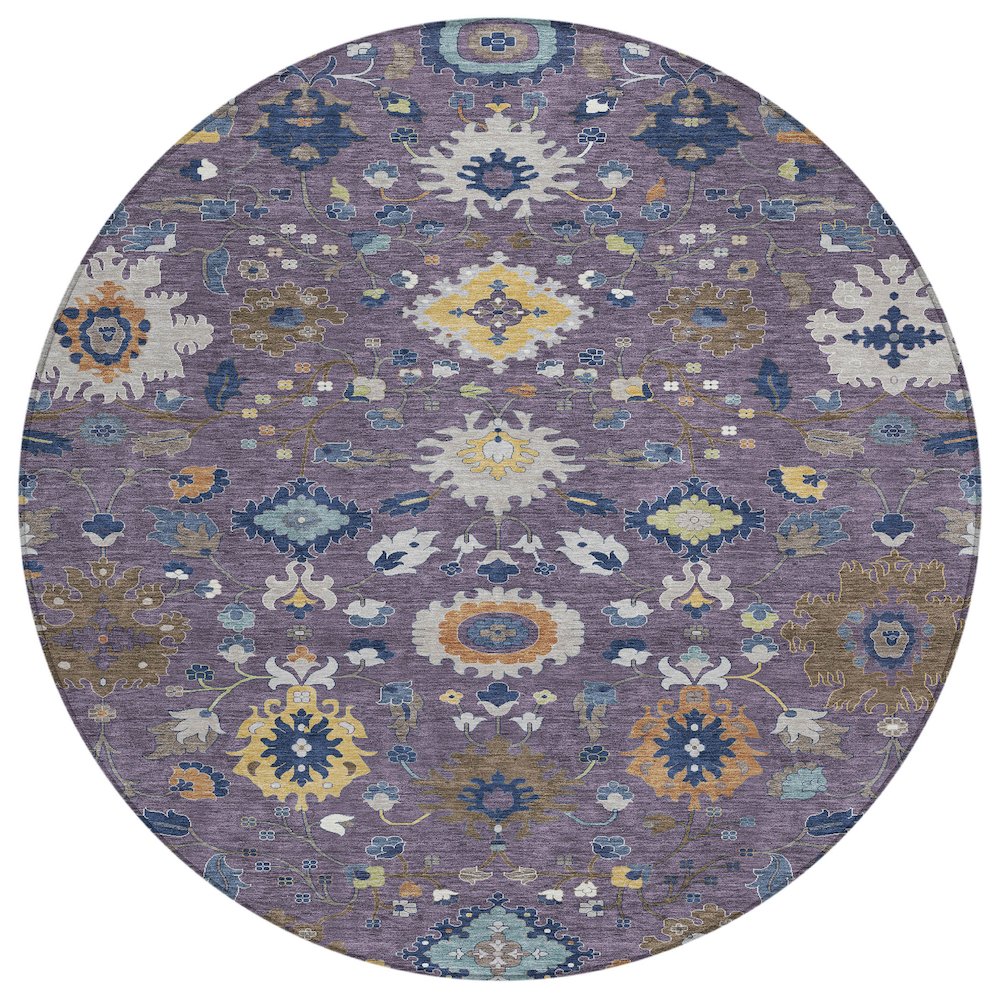 Machine Washable Indoor/Outdoor Chantille ACN2458 Purple 8' x 8' Round Rug. Picture 1