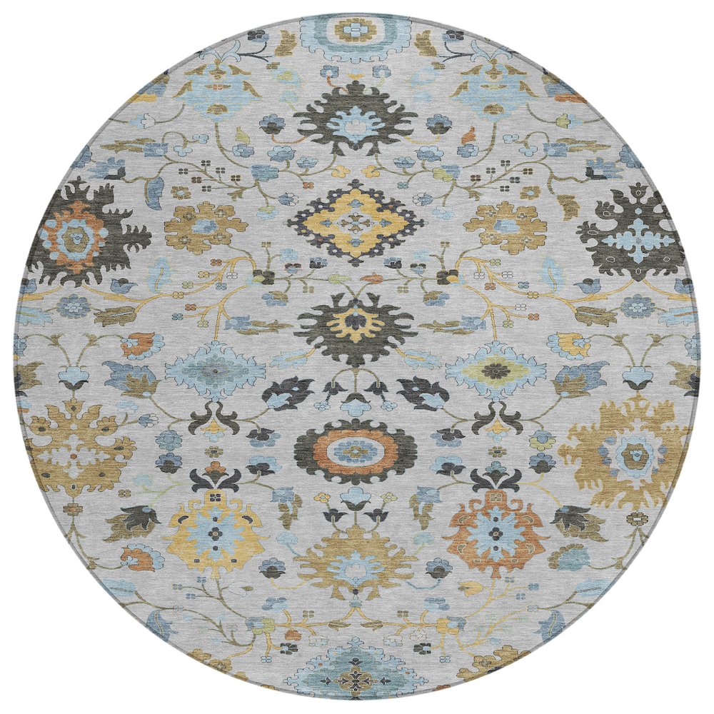 Machine Washable Indoor/Outdoor Chantille ACN2458 Gray 8' x 8' Round Rug. Picture 1
