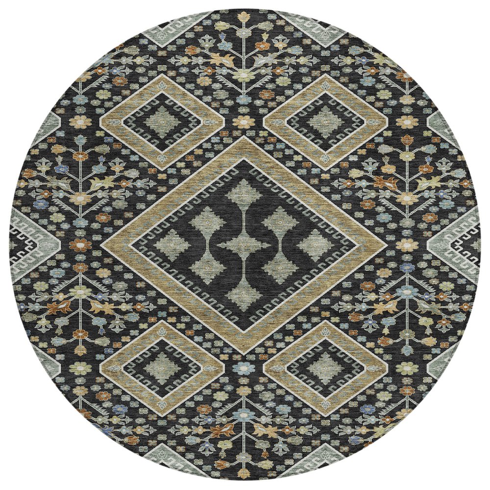 Machine Washable Indoor/Outdoor Chantille ACN2459 Black 8' x 8' Round Rug. Picture 1