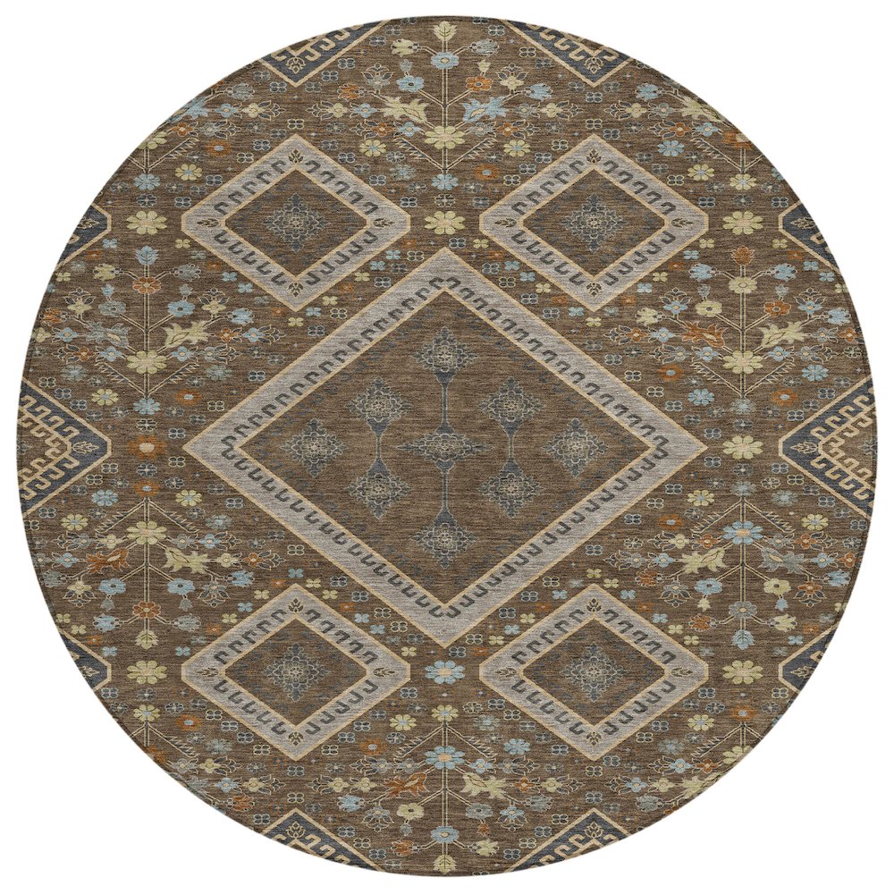 Machine Washable Indoor/Outdoor Chantille ACN2459 Brown 8' x 8' Round Rug. Picture 1