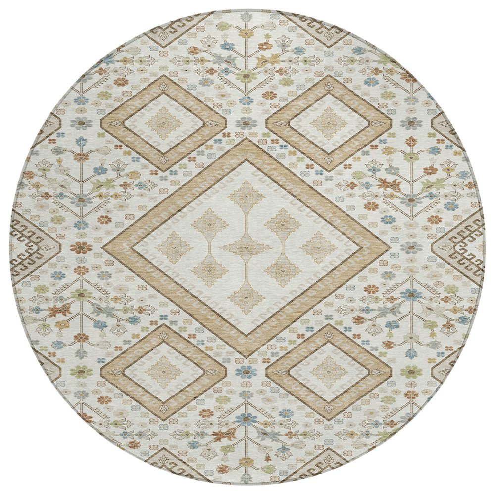 Machine Washable Indoor/Outdoor Chantille ACN2459 Ivory 8' x 8' Round Rug. Picture 1