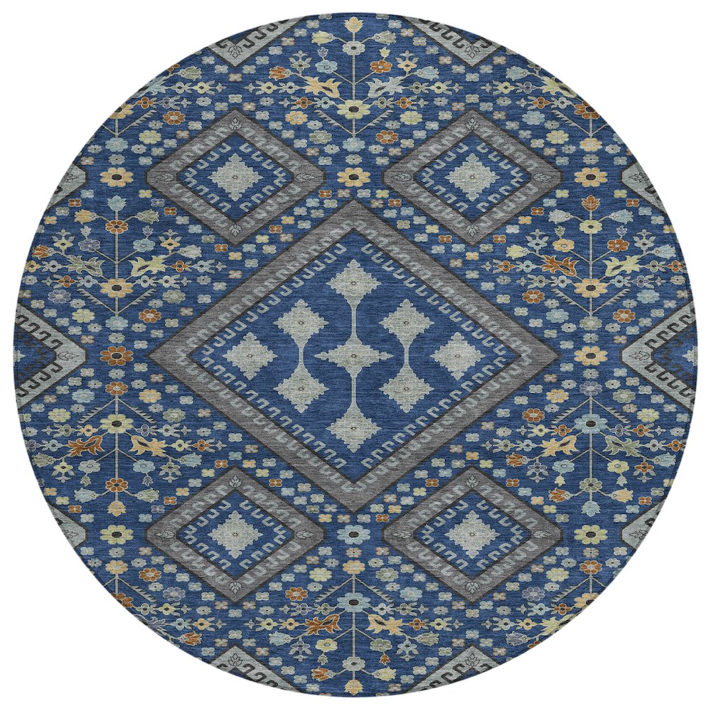 Machine Washable Indoor/Outdoor Chantille ACN2459 Blue 8' x 8' Round Rug. Picture 1