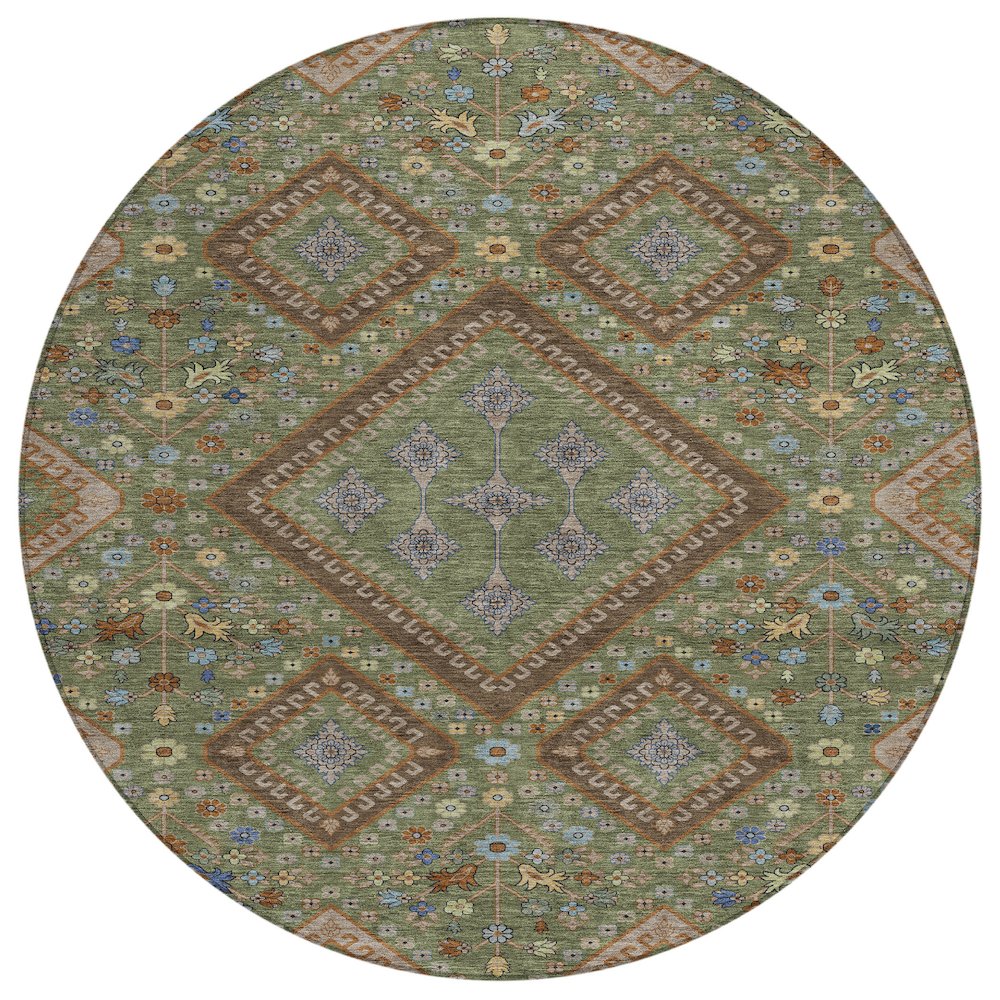 Machine Washable Indoor/Outdoor Chantille ACN2459 Green 8' x 8' Round Rug. Picture 1