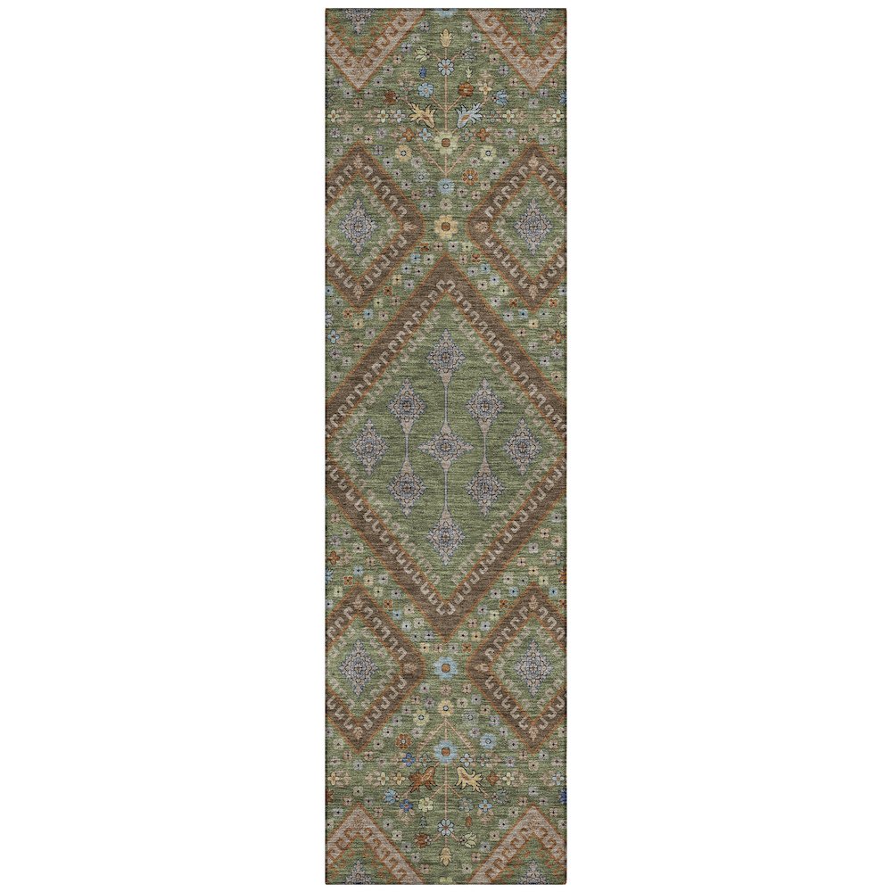 Machine Washable Indoor/Outdoor Chantille ACN2459 Green 2'3" x 7'6" Runner Rug. Picture 1