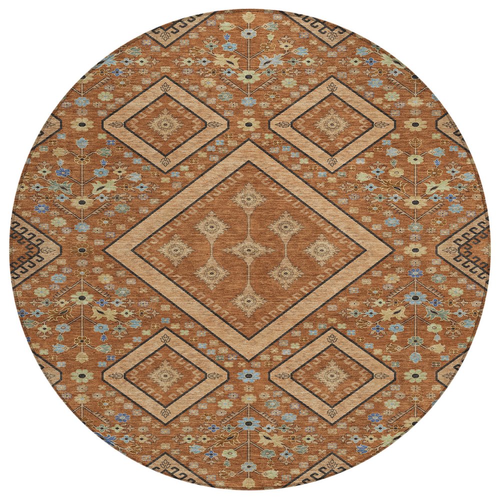 Machine Washable Indoor/Outdoor Chantille ACN2459 Orange 8' x 8' Round Rug. Picture 1