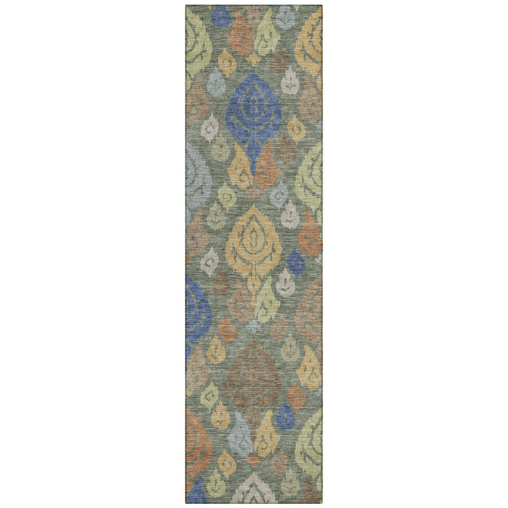 Machine Washable Indoor/Outdoor Chantille ACN2460 Green 2'3" x 7'6" Runner Rug. Picture 1