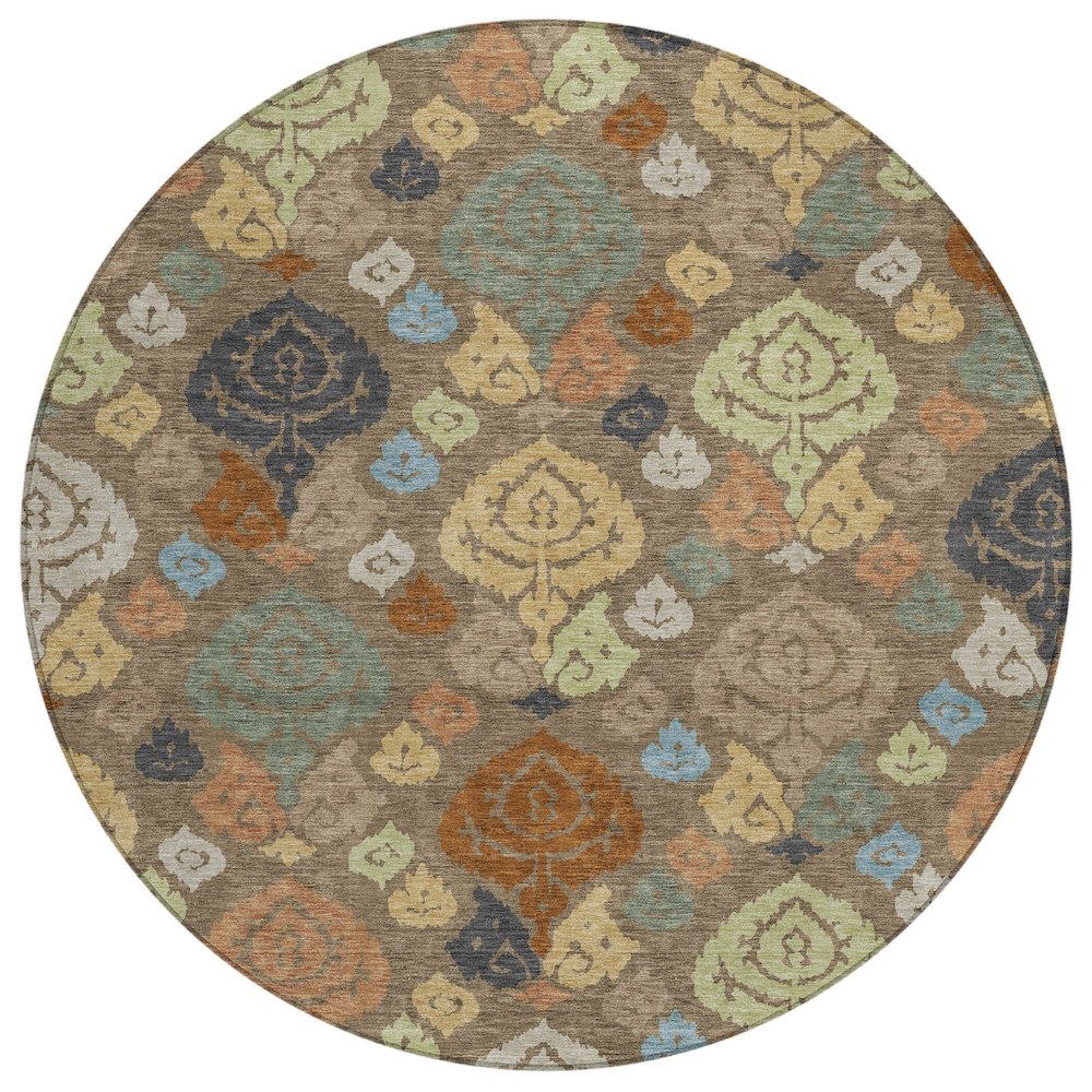 Machine Washable Indoor/Outdoor Chantille ACN2460 Brown 8' x 8' Round Rug. Picture 1