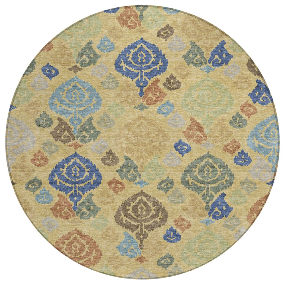 Machine Washable Indoor/Outdoor Chantille ACN2460 Gold 8' x 8' Round Rug. Picture 1