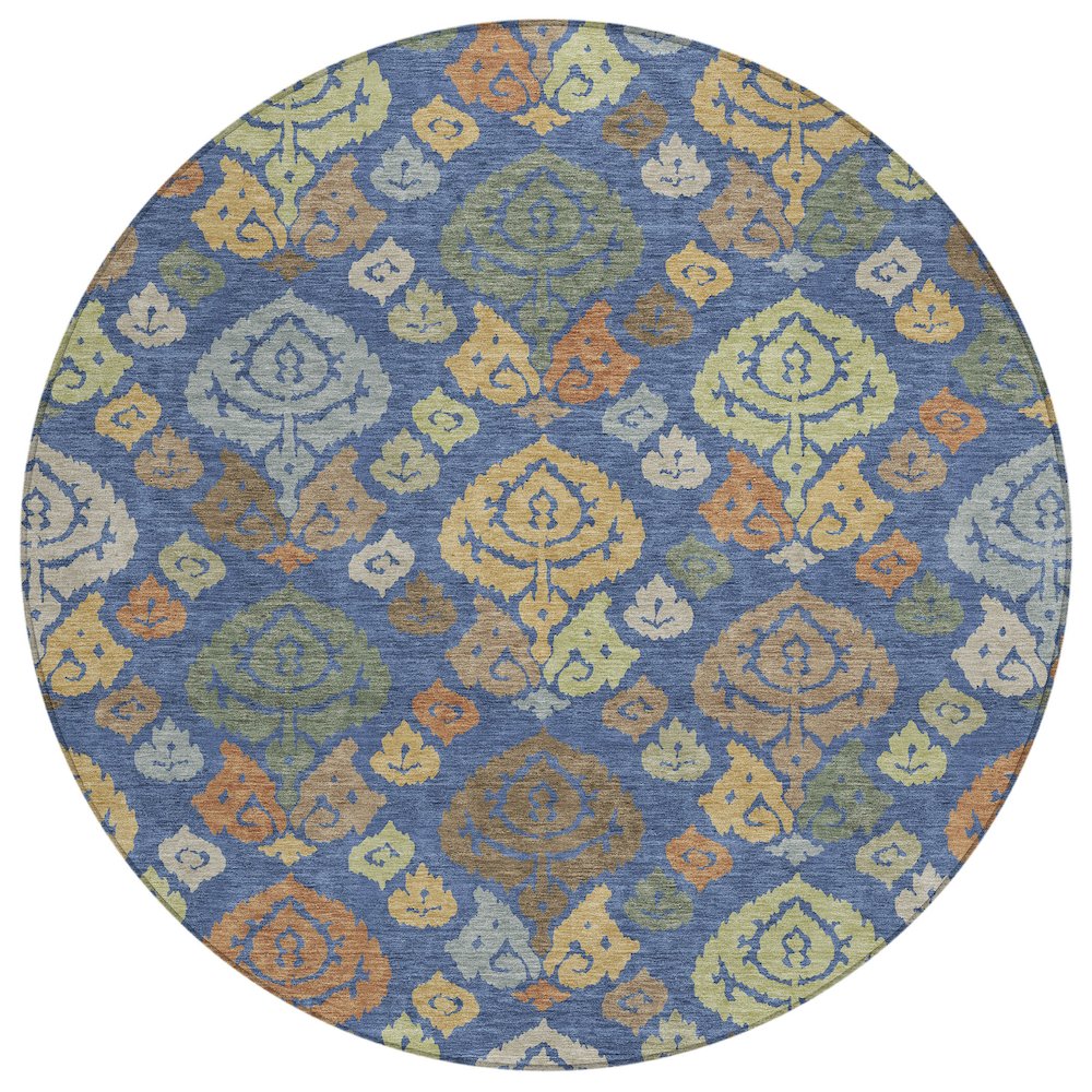 Machine Washable Indoor/Outdoor Chantille ACN2460 Blue 8' x 8' Round Rug. Picture 1