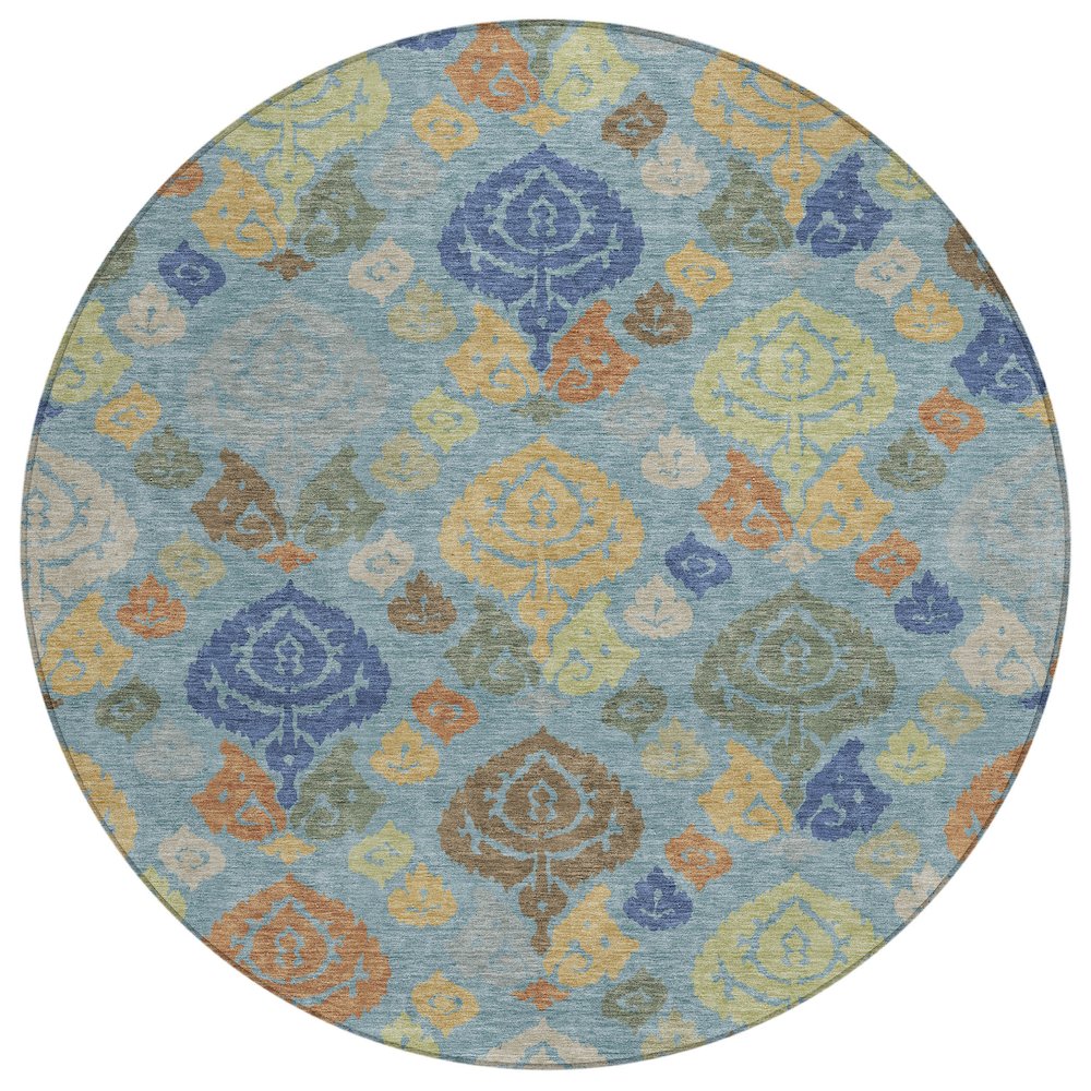 Machine Washable Indoor/Outdoor Chantille ACN2460 Teal 8' x 8' Round Rug. Picture 1