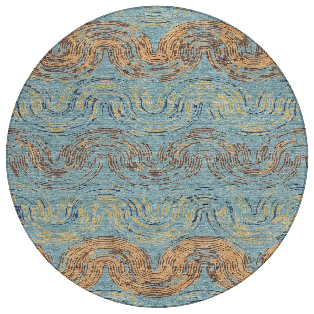 Machine Washable Indoor/Outdoor Chantille ACN2461 Teal 8' x 8' Round Rug. Picture 1