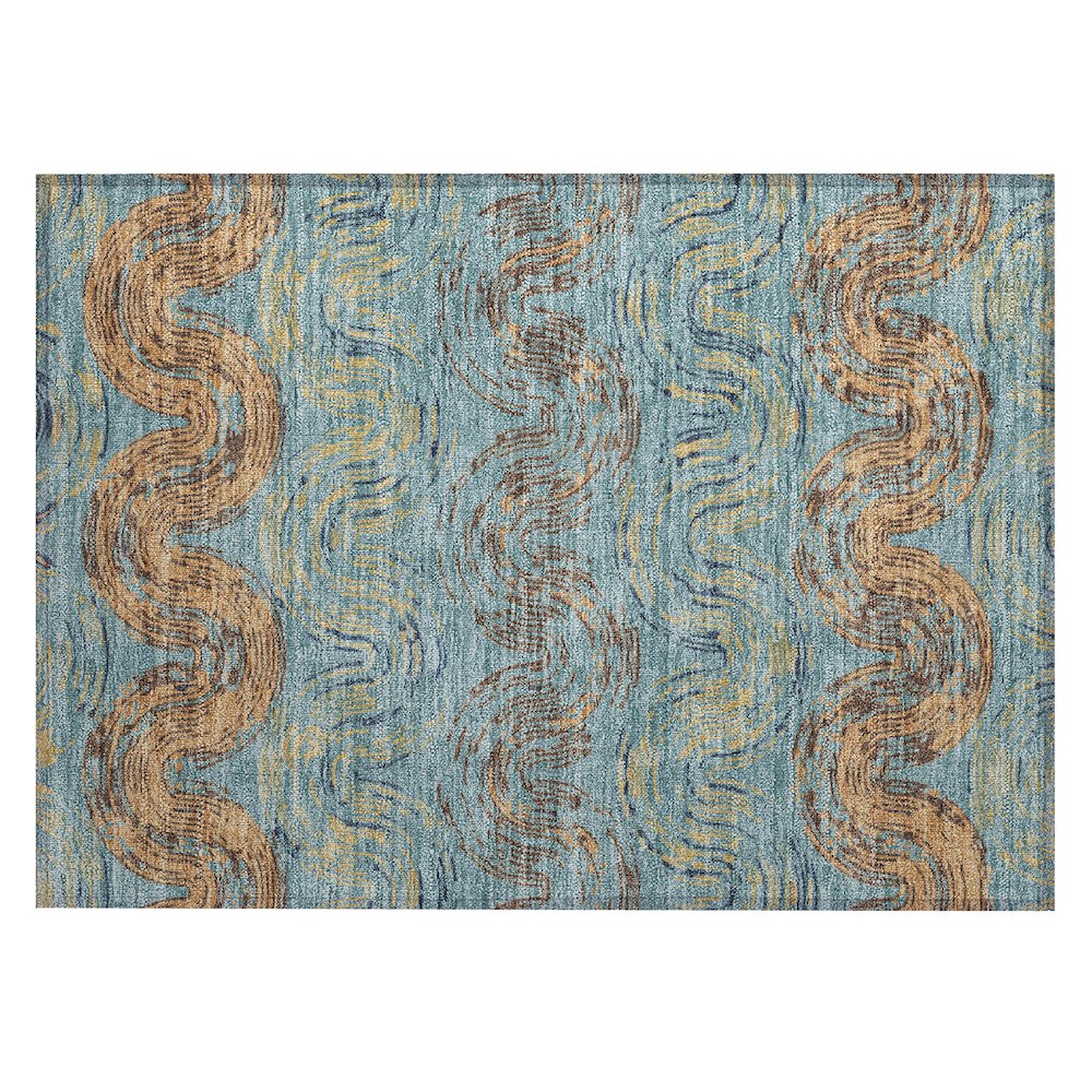 Machine Washable Indoor/Outdoor Chantille ACN2461 Teal 1'8" x 2'6" Rug. Picture 1