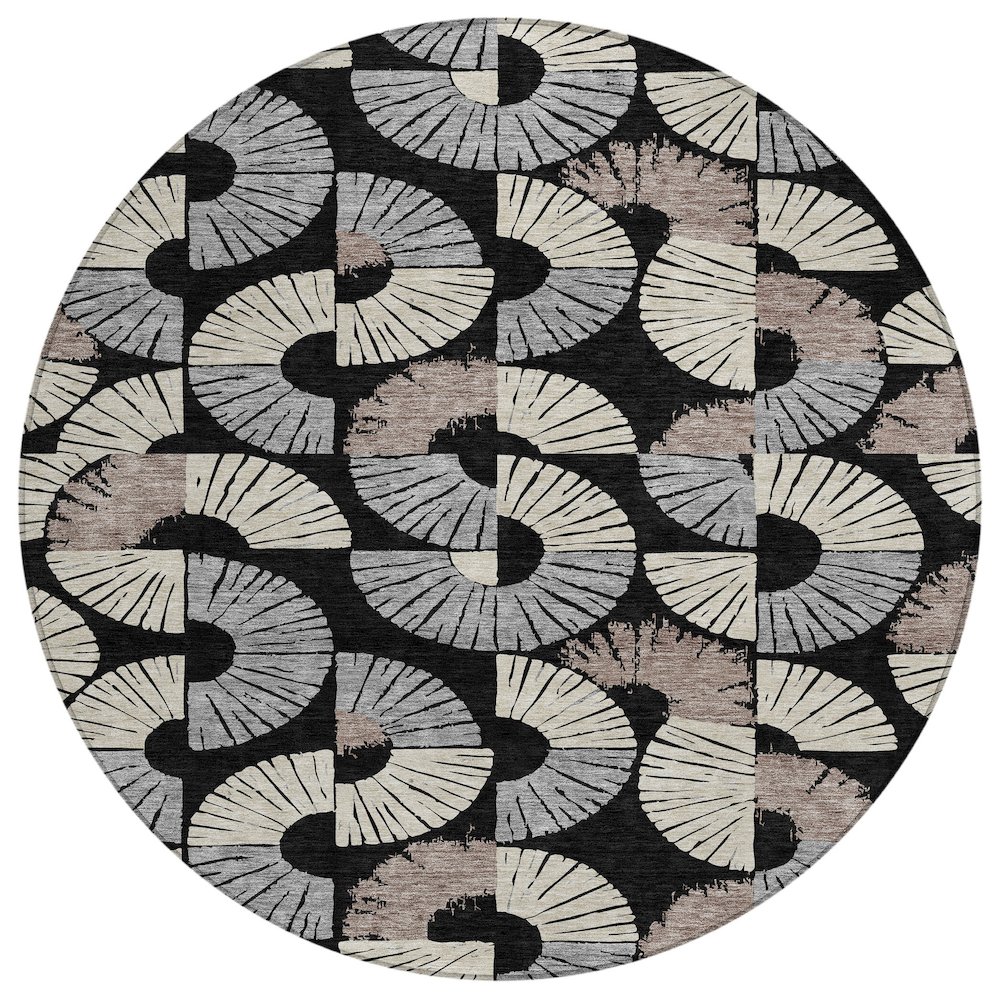 Machine Washable Indoor/Outdoor Chantille ACN2462 Black 8' x 8' Round Rug. Picture 1