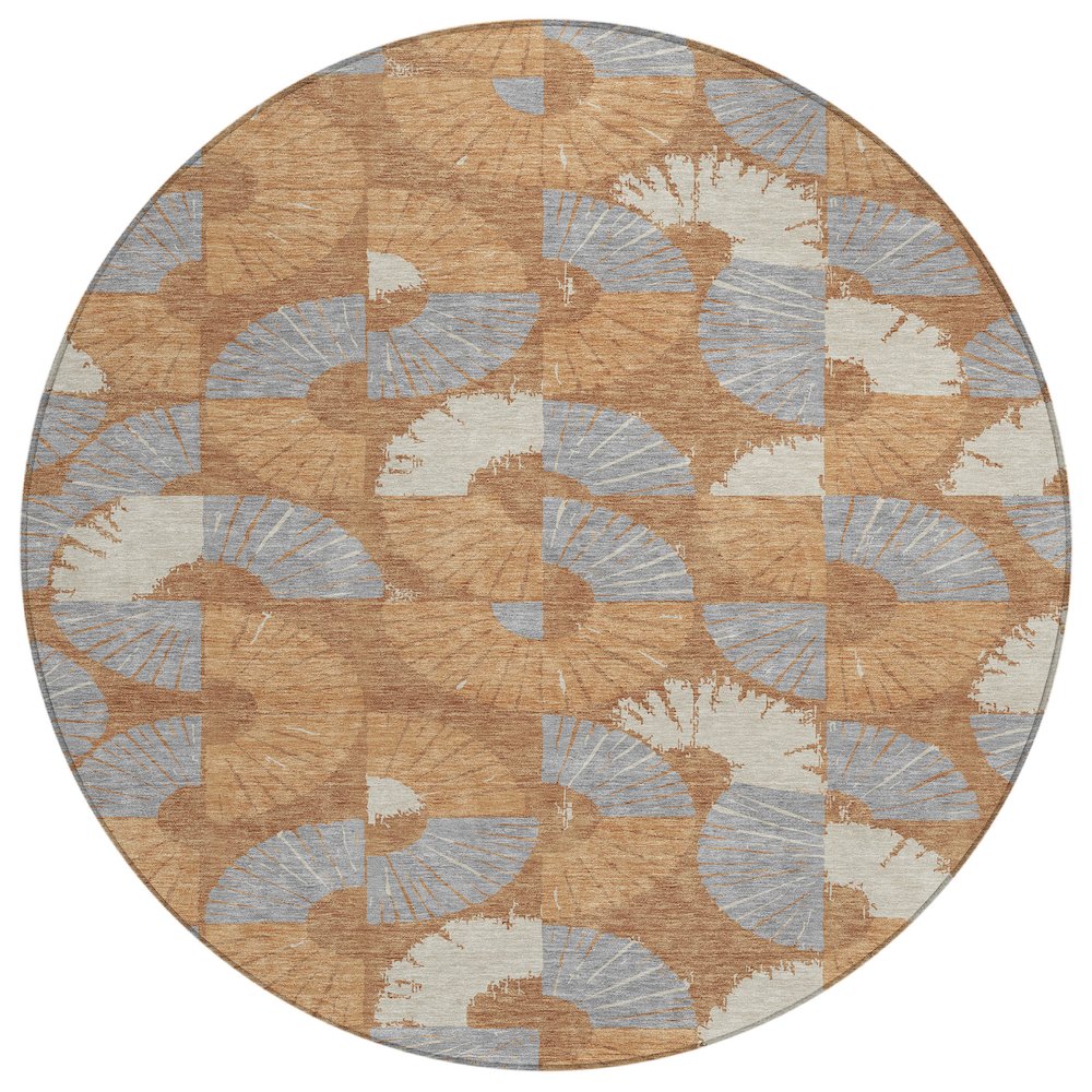 Machine Washable Indoor/Outdoor Chantille ACN2462 Orange 8' x 8' Round Rug. Picture 1